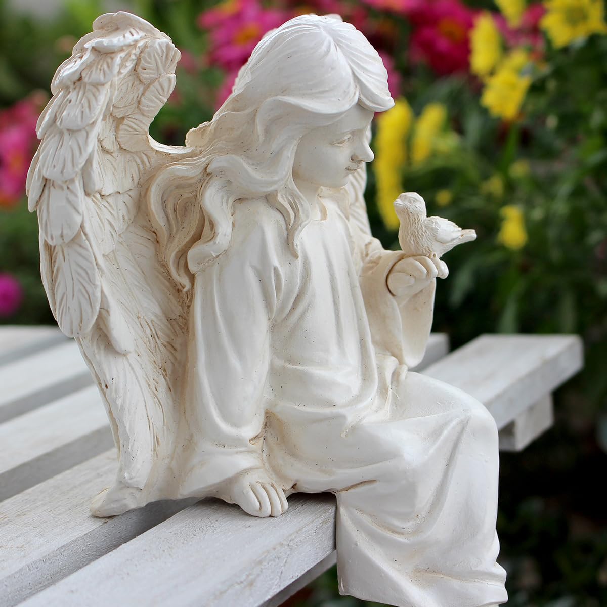 JARPSIRY angel with bird figurine: lifelike details for garden charm.
