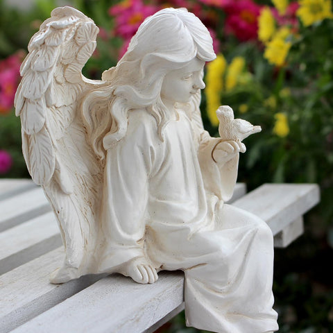 JARPSIRY angel with bird figurine: lifelike details for garden charm.