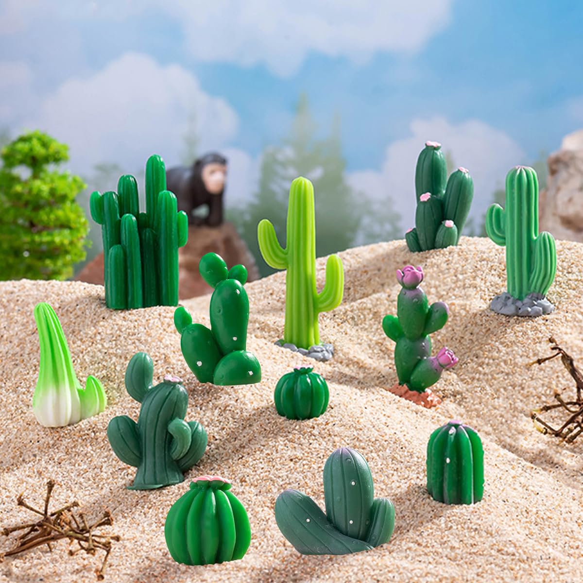 JARPSIRY mini resin cactus figurines for desk decor and tabletop accents.