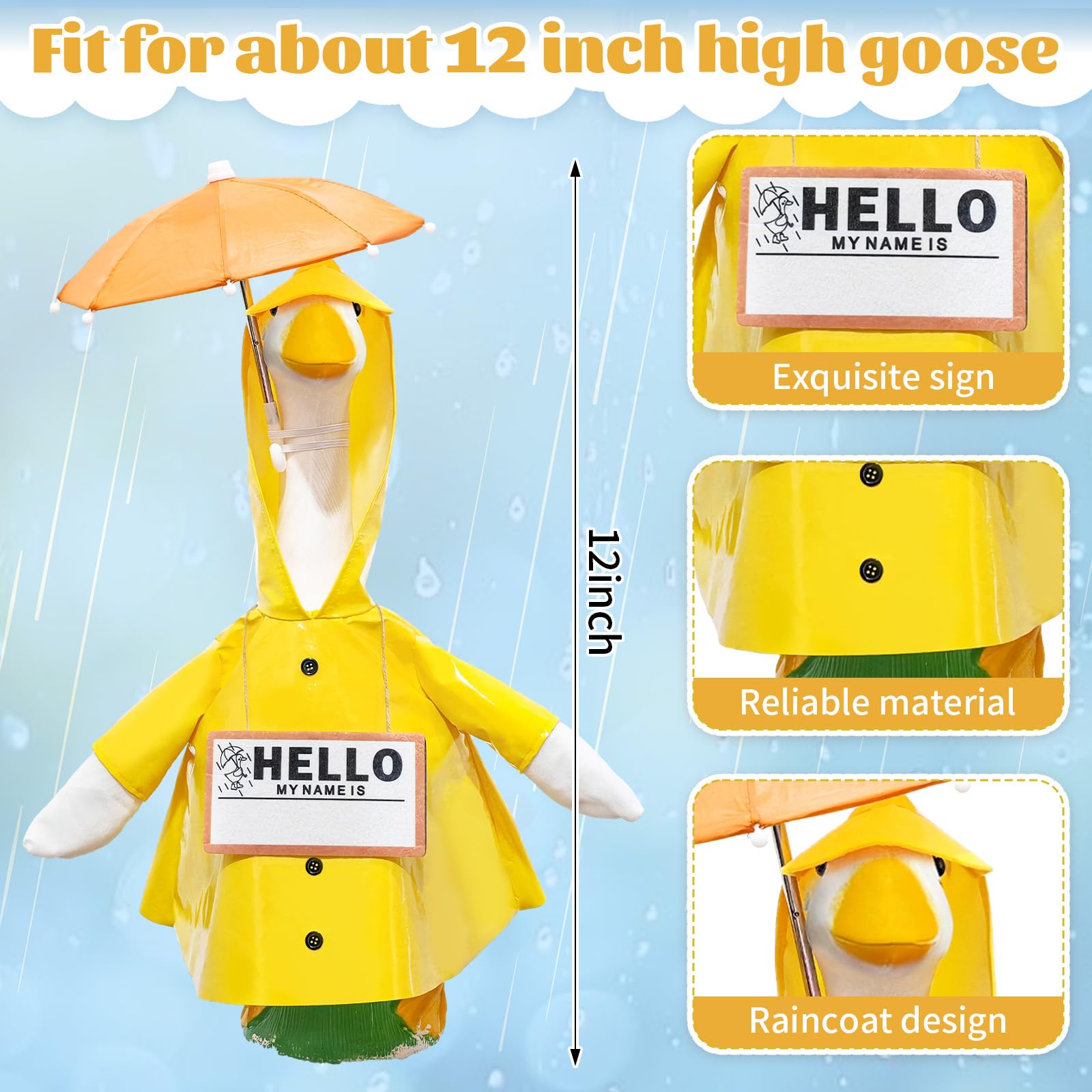 JarThenaAMCS yellow umbrella complements the goose decor while shielding it from wet weather
