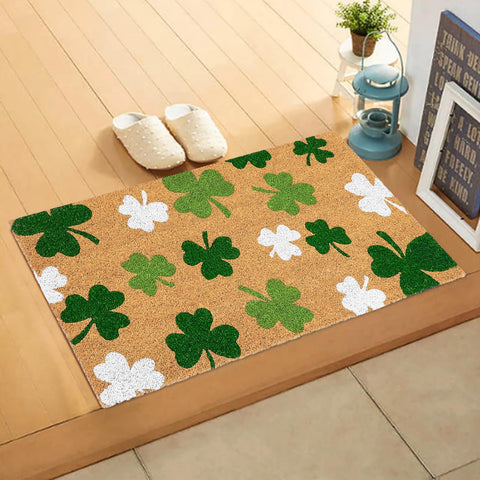 JarThenaAMCS green-white shamrock design enhances seasonal decor indoors or outdoors.