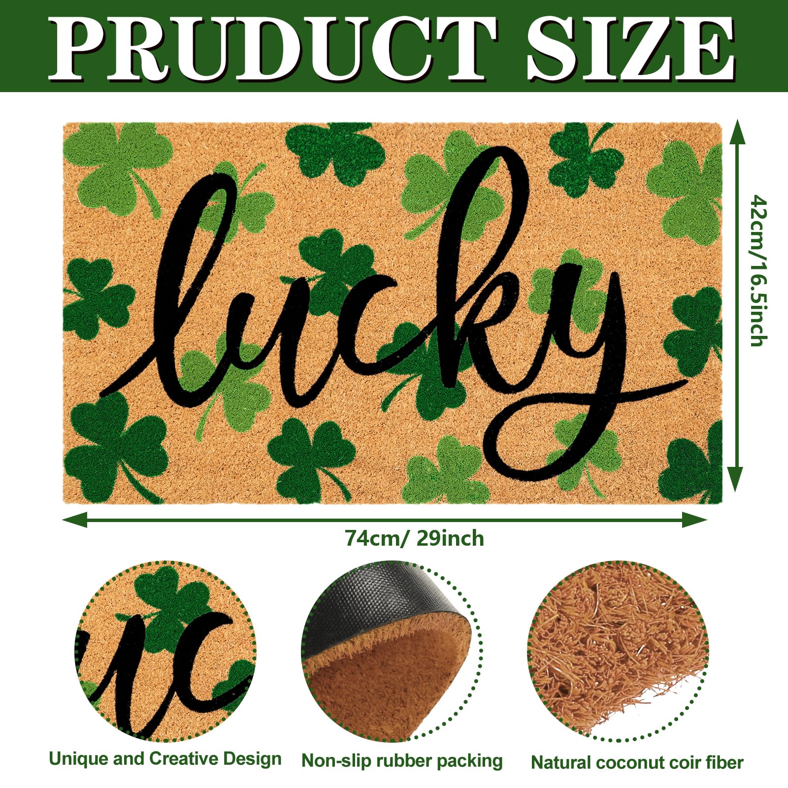 JarThenaAMCS lucky text on rustic background doormat enhances entryway appeal.