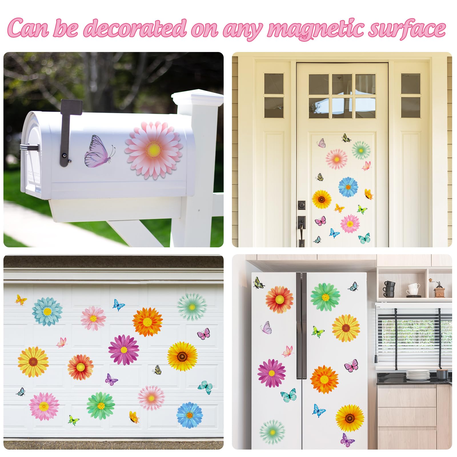 JarThenaAMCS metal surface magnets with daisy butterfly patterns