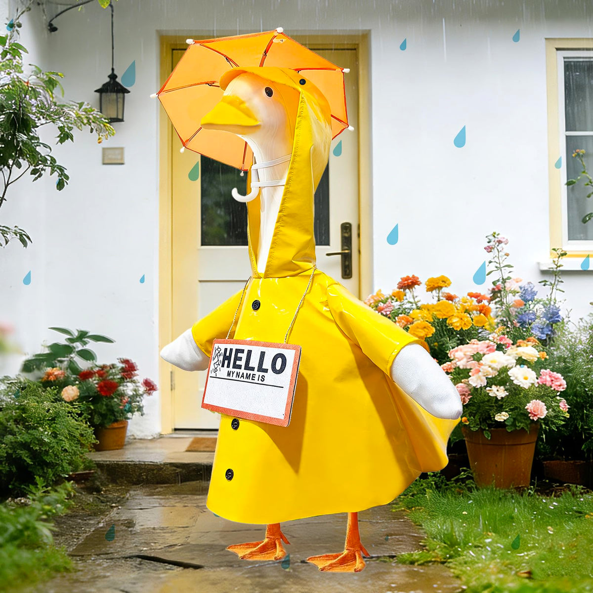 JarThenaAMCS raincoat outfit for porch goose adds whimsy and protection from rain