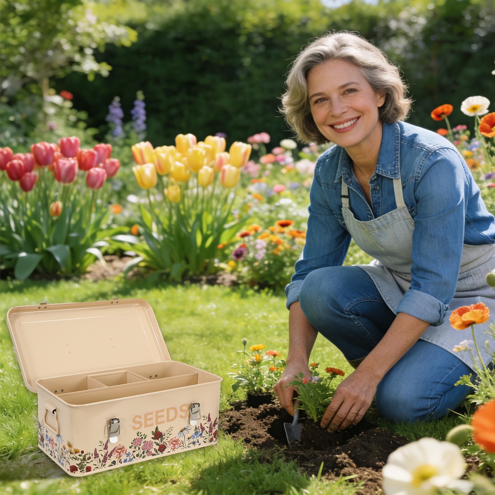 JarThenaAMCS retro wildflower pattern adds garden charm to your seed storage area.