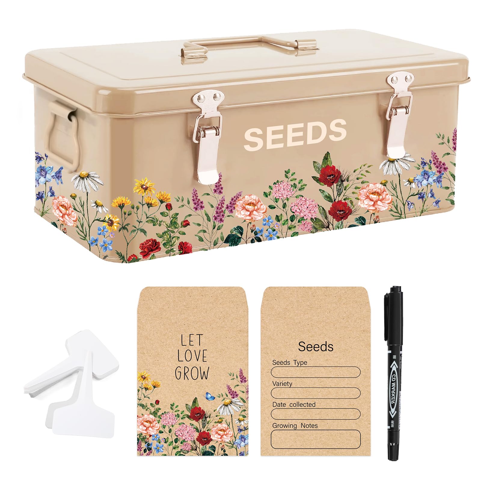 JarThenaAMCS seed storage box with wildflower design keeps seeds organized and protected.