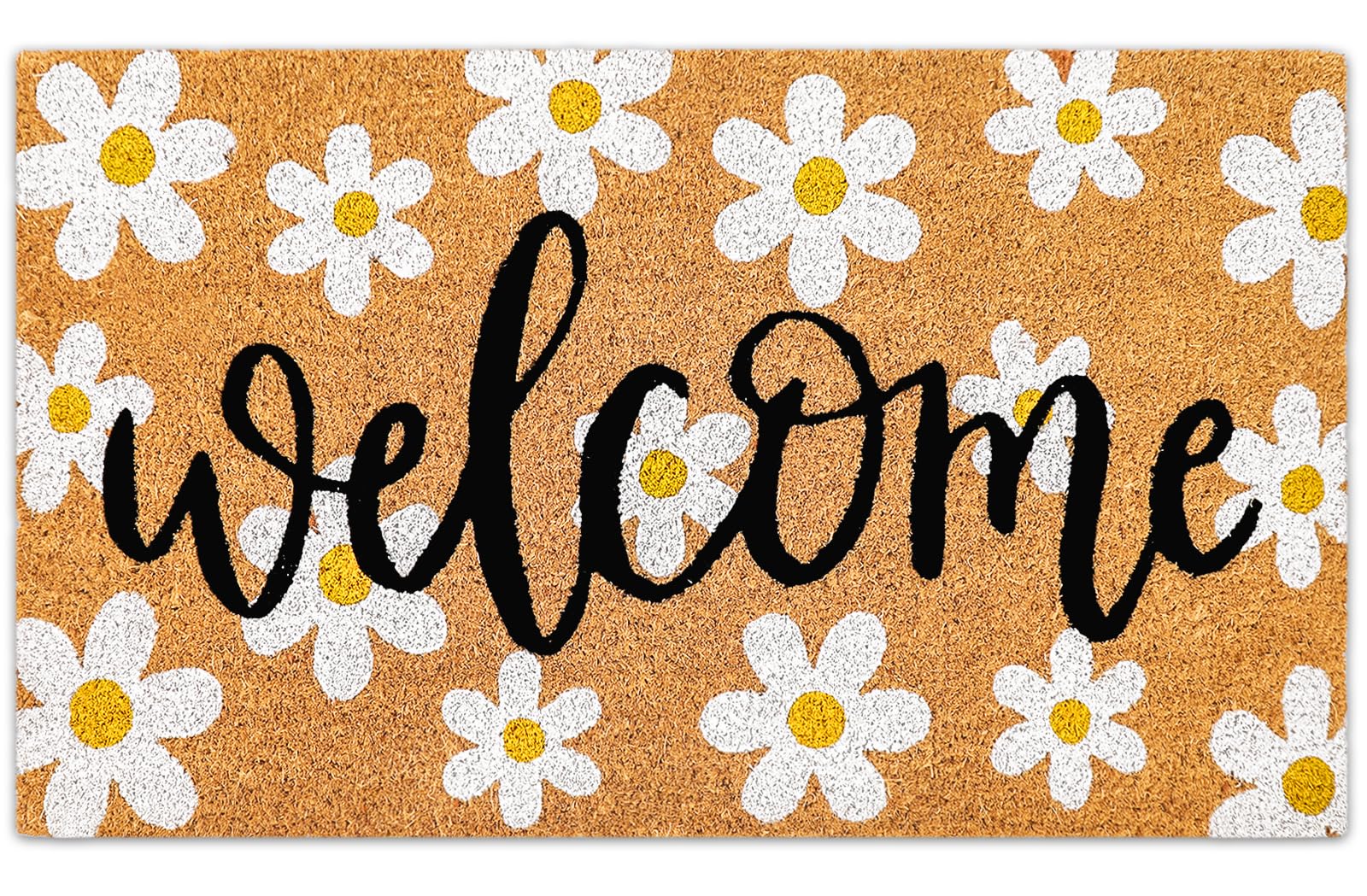 JarThenaAMCS Spring Flower Welcome Doormat with daisies enhances entry styling and dirt scraping.