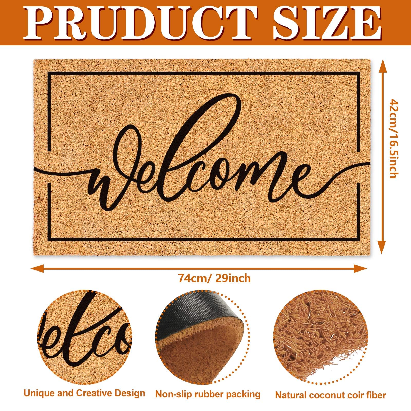 JarThenaAMCS Welcome Mat with black border detail enhances the doorway while scraping mud.