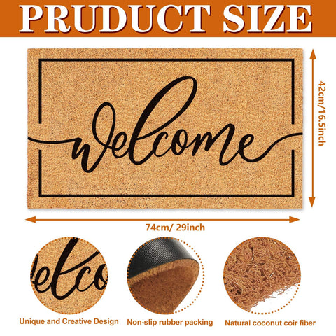 JarThenaAMCS Welcome Mat with black border detail enhances the doorway while scraping mud.