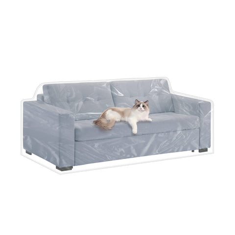 Jassoka clear plastic loveseat cover protects your sofa from pet hair and spills.