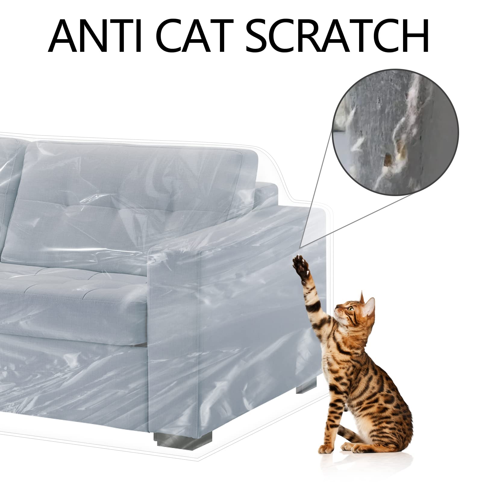 Jassoka clear plastic loveseat cover keeps sofa visible while shielding against claws.