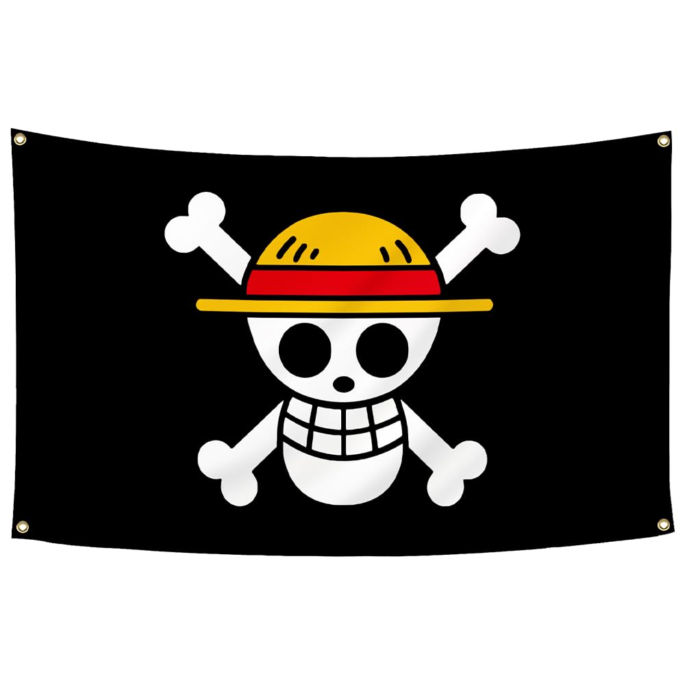 Jaswqaz One Piece flag with Luffy straw hat for cosplay display