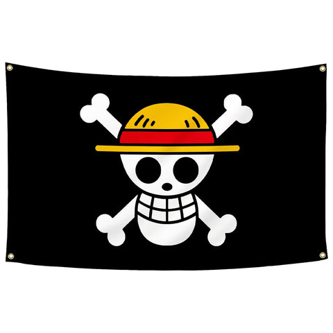 Jaswqaz One Piece flag with Luffy straw hat for cosplay display