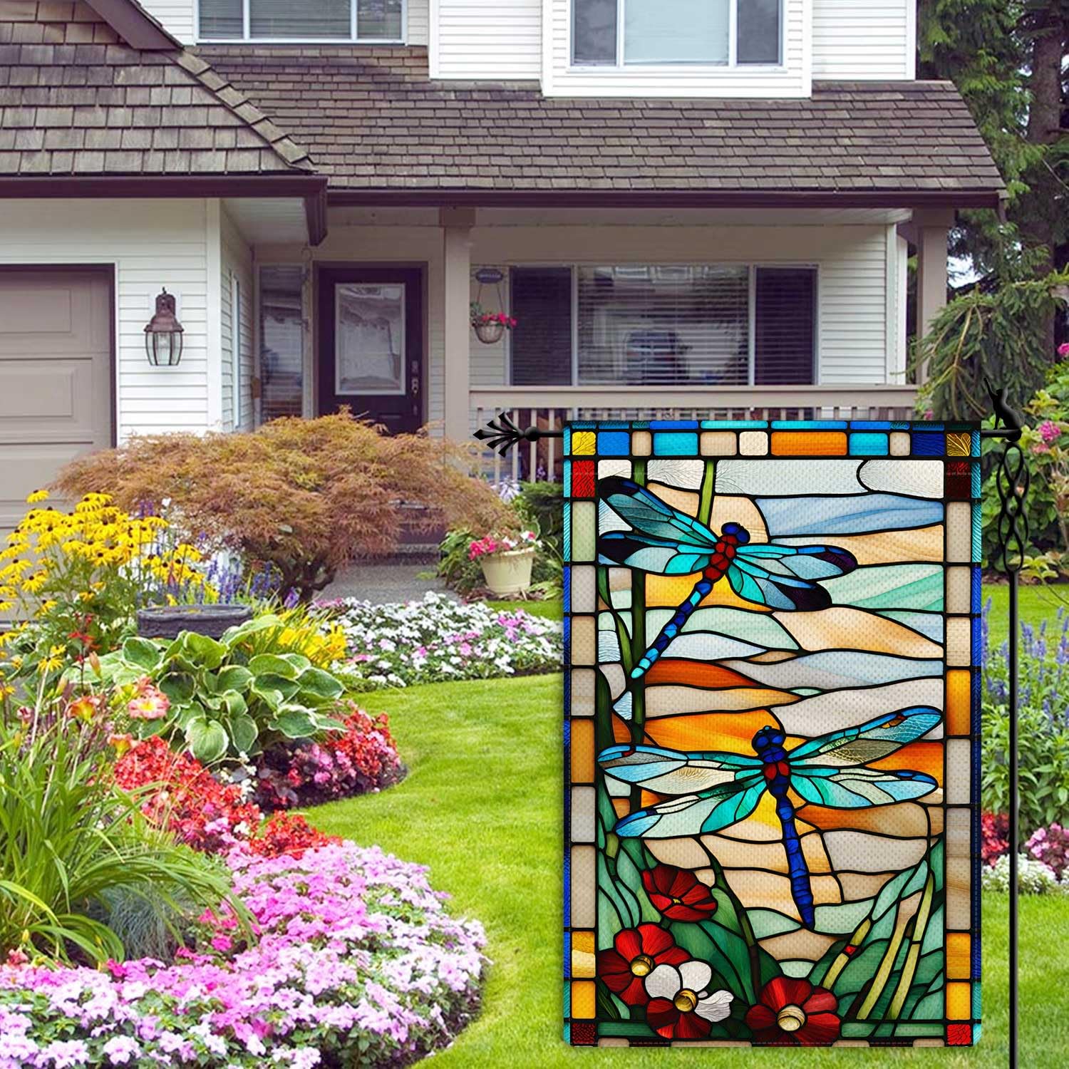 Jauageon burlap-polyester fabric flag delivering texture and durability outdoors.