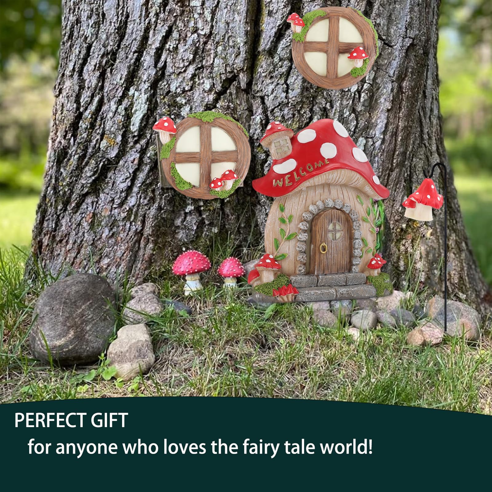 Jauay fairy door kit with hooks simplifies mounting on trees or walls.