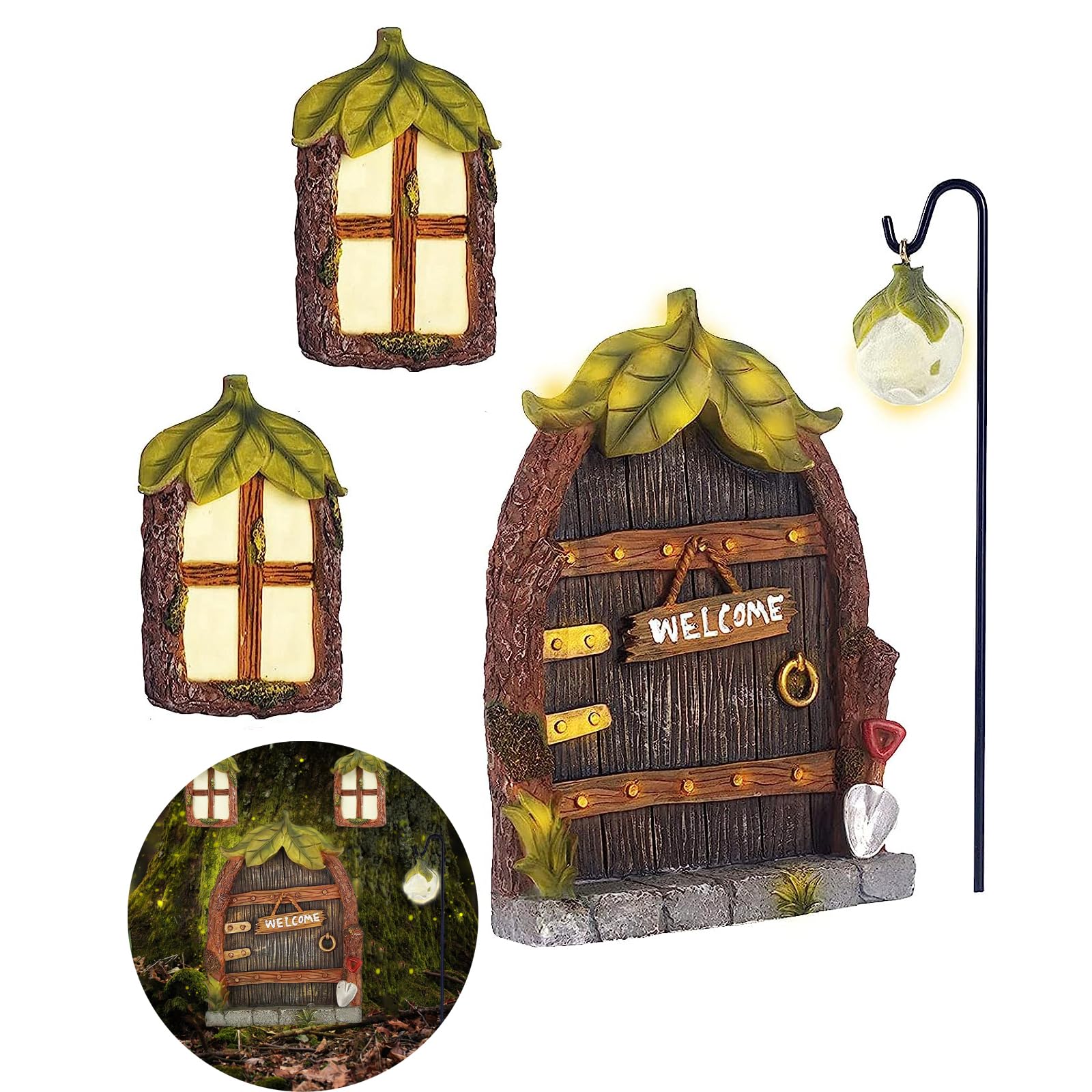 Jauay fairy door kit on tree enhances garden whimsy