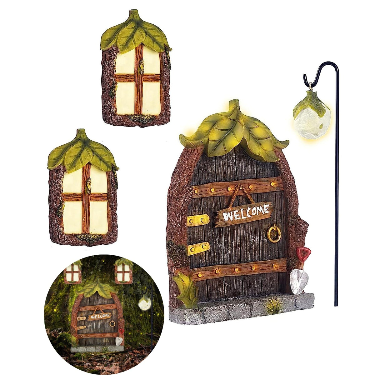 Jauay fairy door kit on tree enhances garden whimsy