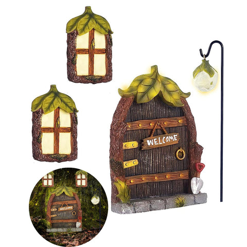 Jauay fairy door kit on tree enhances garden whimsy