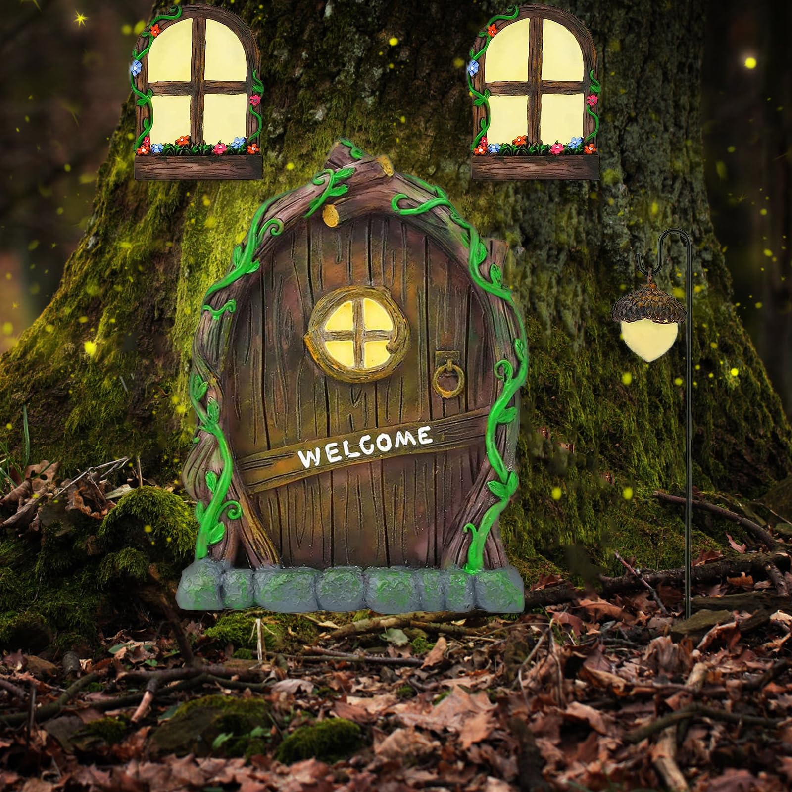 Jauay glow fairy window left lights up outdoor space with playful nighttime glow.