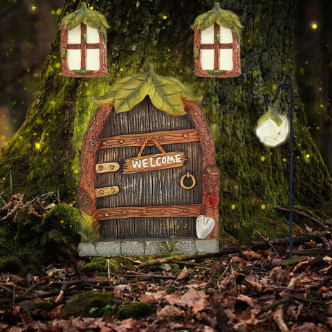 Jauay glow lantern and fairy door illuminate the night