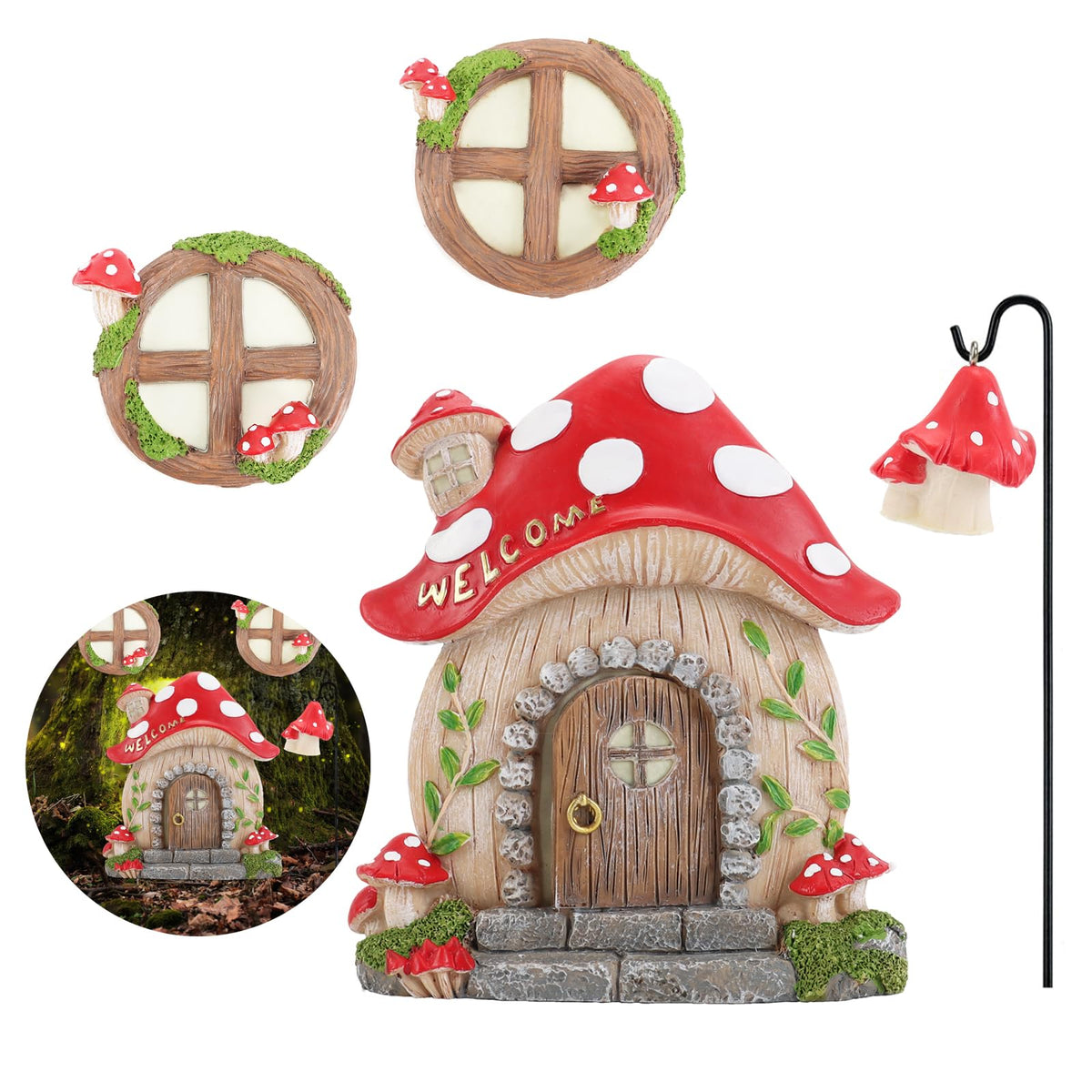 Jauay miniature fairy door on a tree trunk glows softly at dusk, sparking imagination.