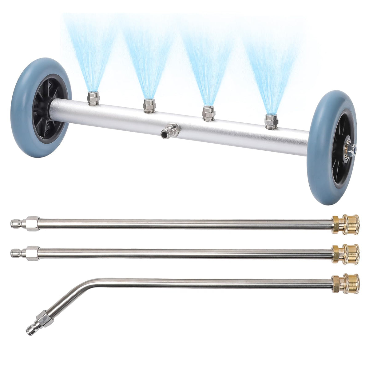 Javneo 16-inch undercarriage cleaner demonstrates wide-path undercar cleaning in action.