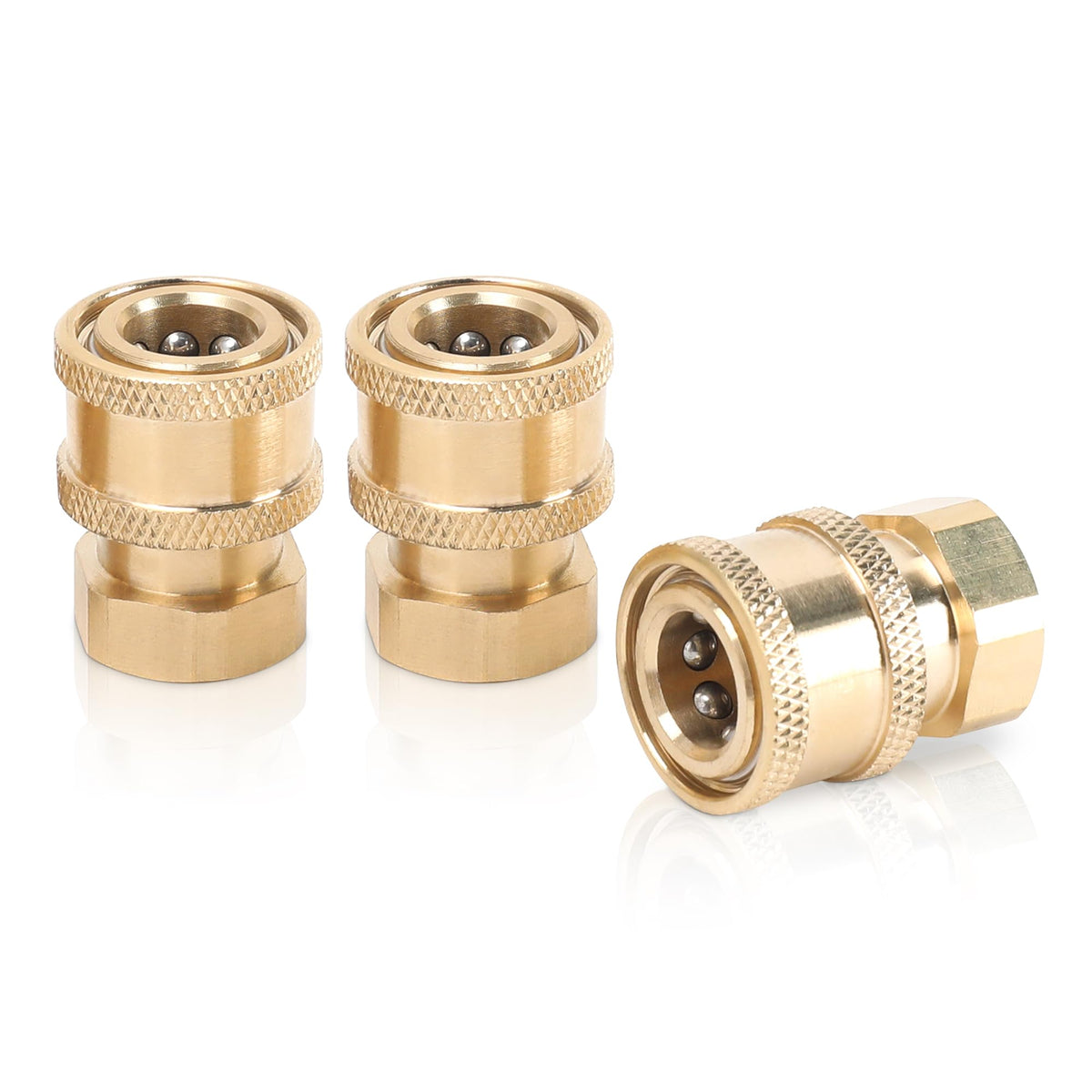 Javneo brass 3-pack pressure washer fittings for durable quick-connect compatibility.