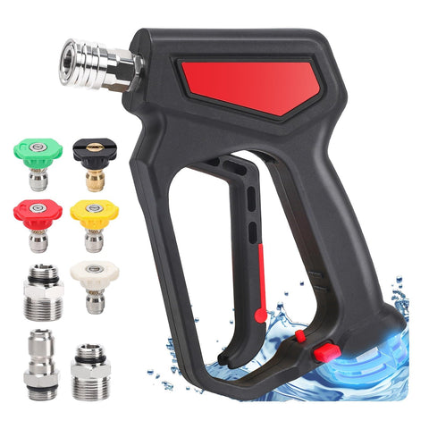 Javneo pressure-washer short gun with 360 swivel reduces hose tangling for easier cleaning