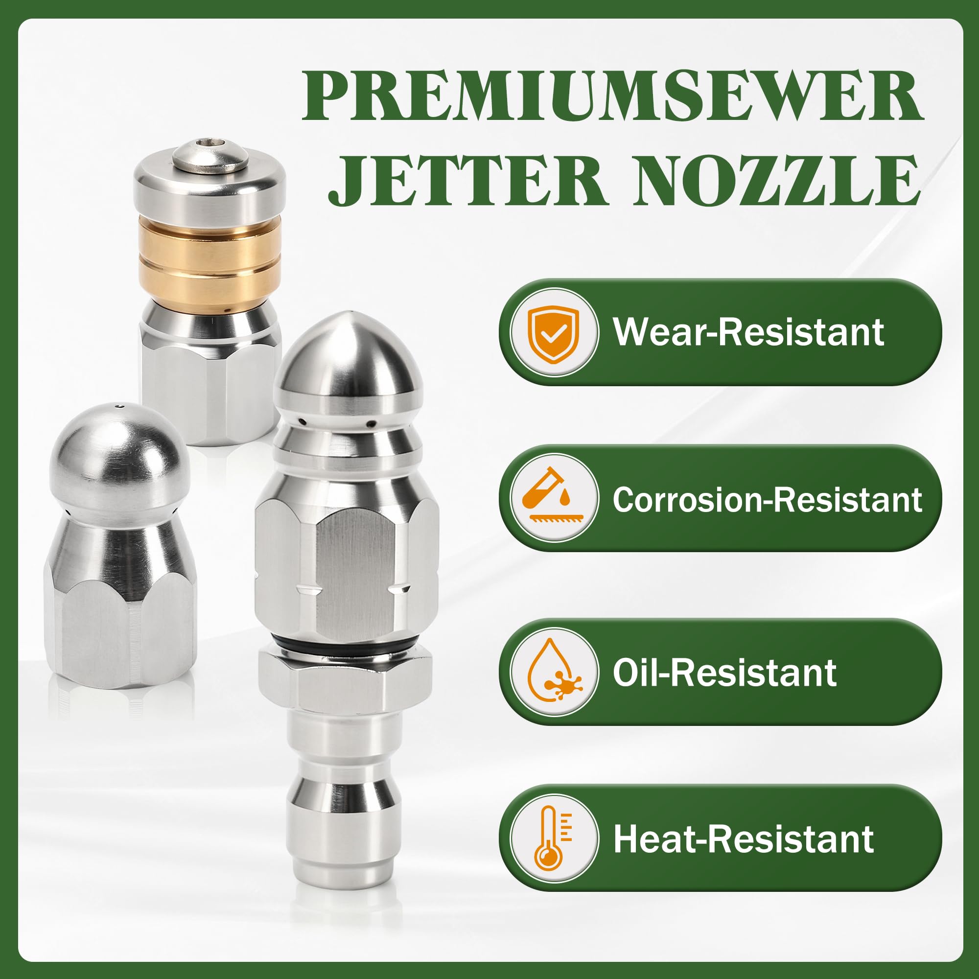 Javneo button nose nozzle for targeted high-pressure drain clearing