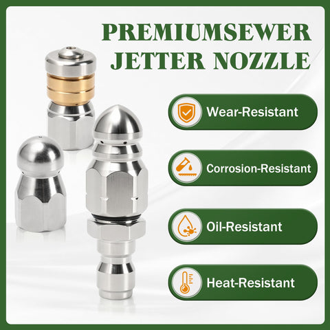 Javneo button nose nozzle for targeted high-pressure drain clearing