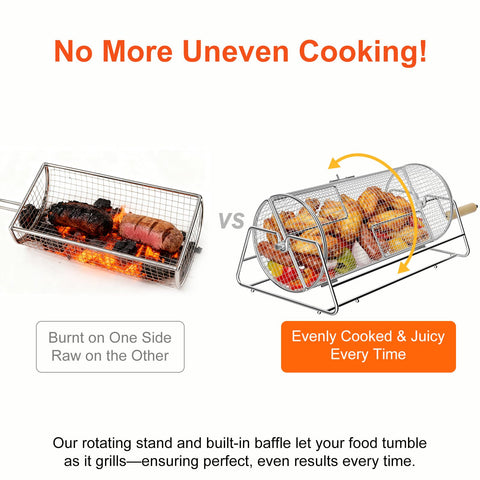 Jawjuly dual mesh grill basket promoting uniform browning of vegetables