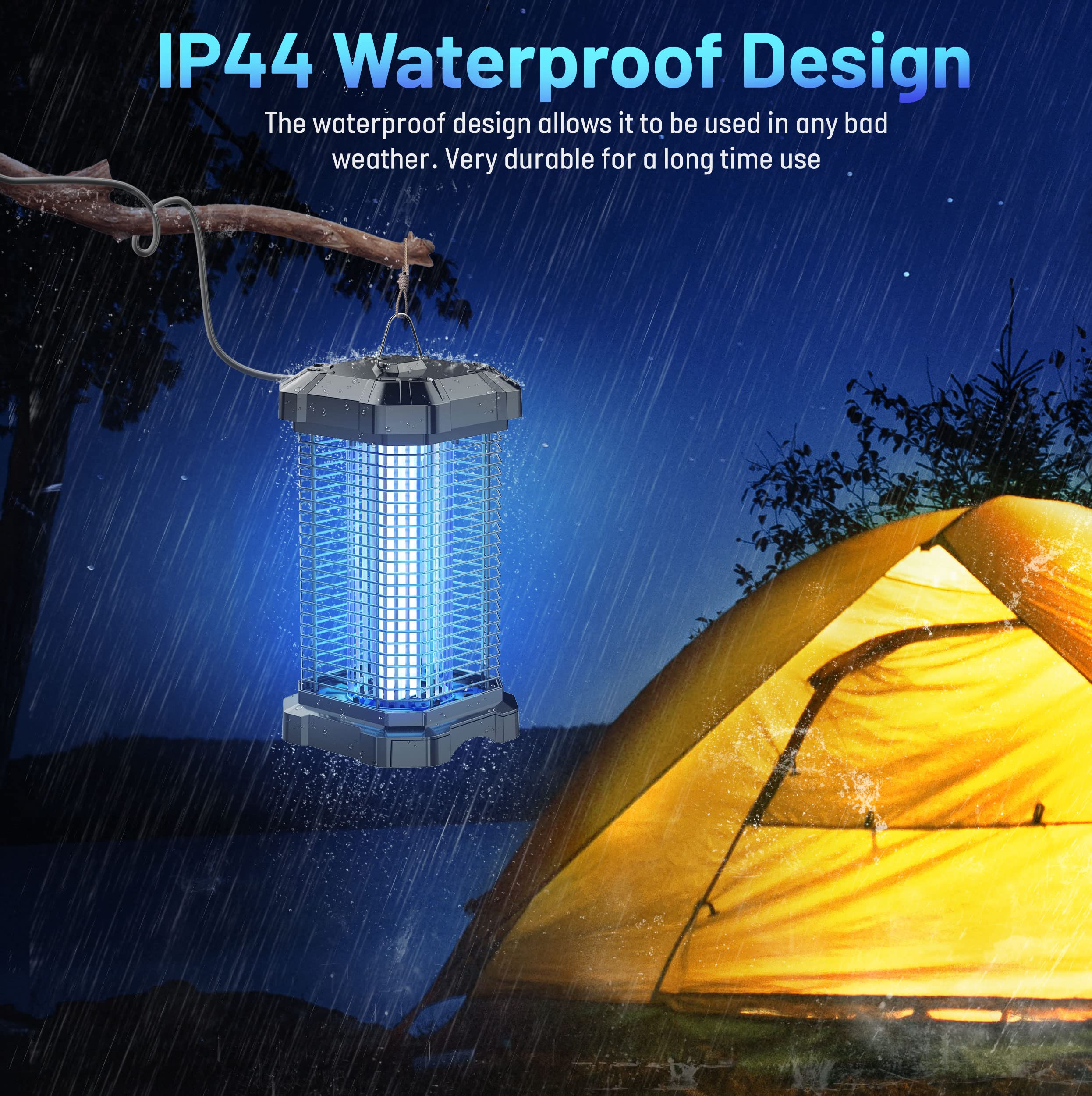 Jawlark Bug Zapper 5ft power cord offers flexible placement away from outlets.