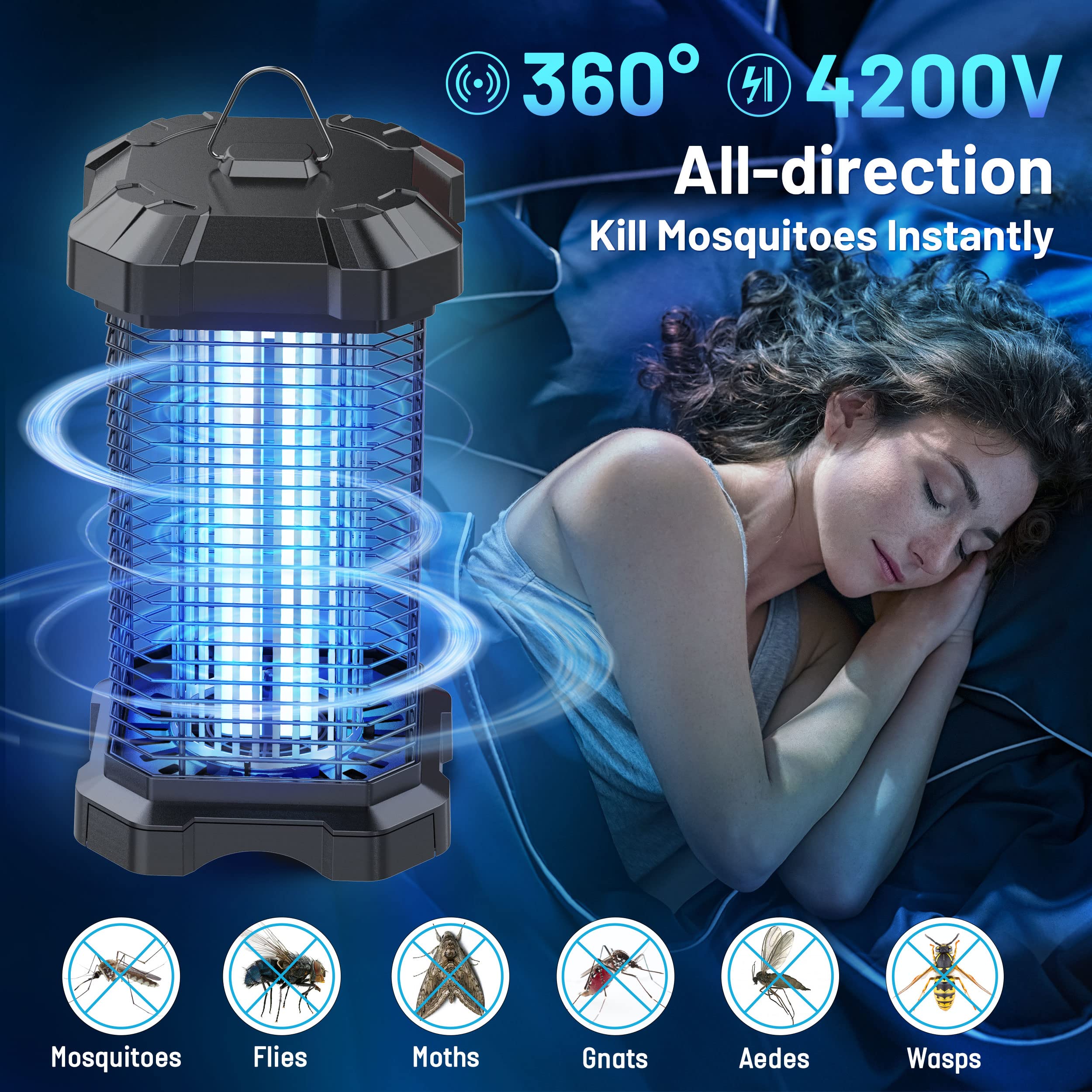 Jawlark Bug Zapper indoor with UV light, clears mosquitoes in kitchen and living areas.