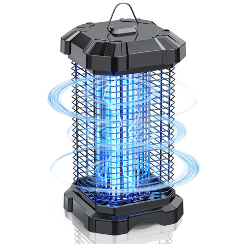 Jawlark Bug Zapper outdoor patio in use, attracting insects with UV light and killing them safely.