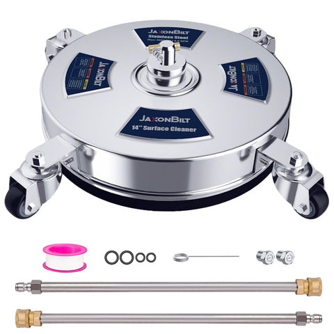JaxonBilt 14-inch surface cleaner on driveway speeds up cleaning.