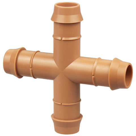 JAYEE drip cross connector 12-pack assembly shows four-way tubing connections for efficient irrigation.