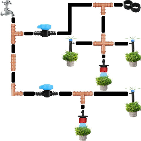 JAYEE irrigation system tee supports garden, greenhouse, and patio watering.