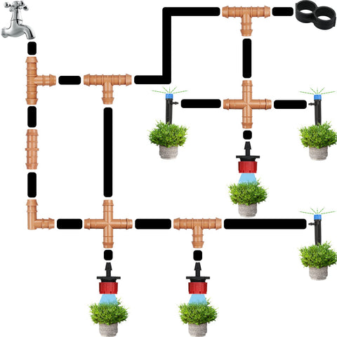JAYEE outdoor irrigation setup image shows versatile application for gardens and patios.