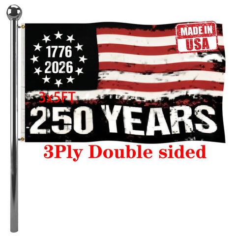 Jayus 250th anniversary flag front view; durable outdoor flag designed for bold patriotic displays.