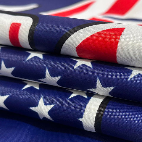 Jayus 3-ply double-sided flag detail highlighting sturdy stitching.