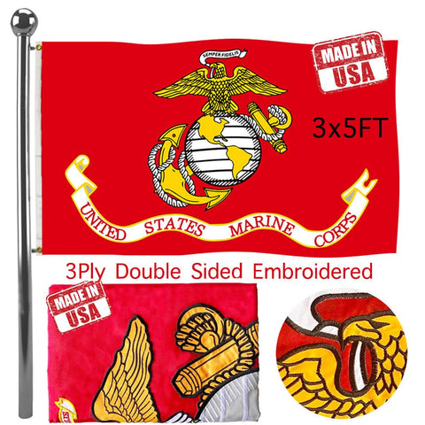 Jayus embroidered US Marine Corps flag 3x5 for outdoor display with bold emblem