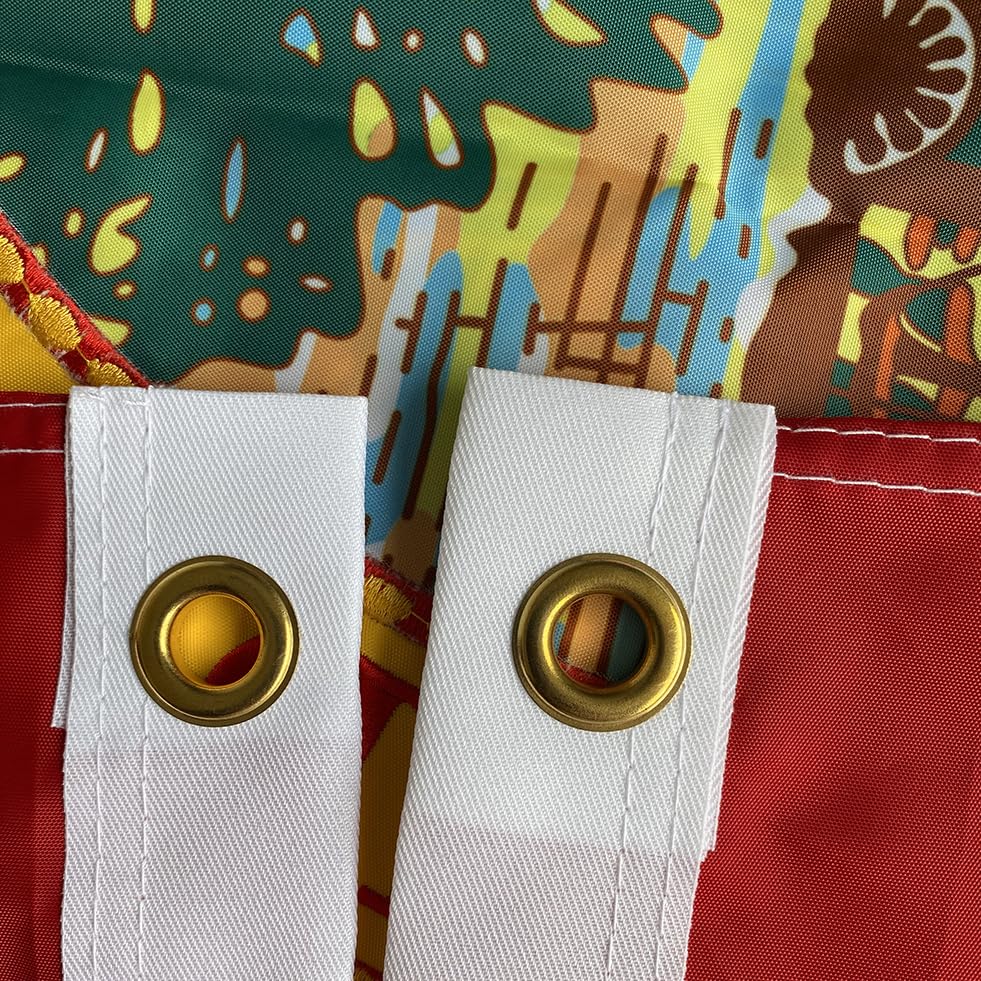 Jayus flag with brass grommets for easy mounting and secure hanging.
