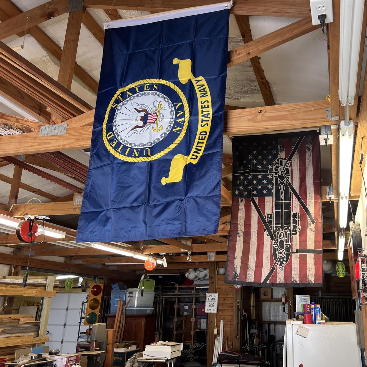 Jayus indoor flag display for patriotic decor with bold colors.