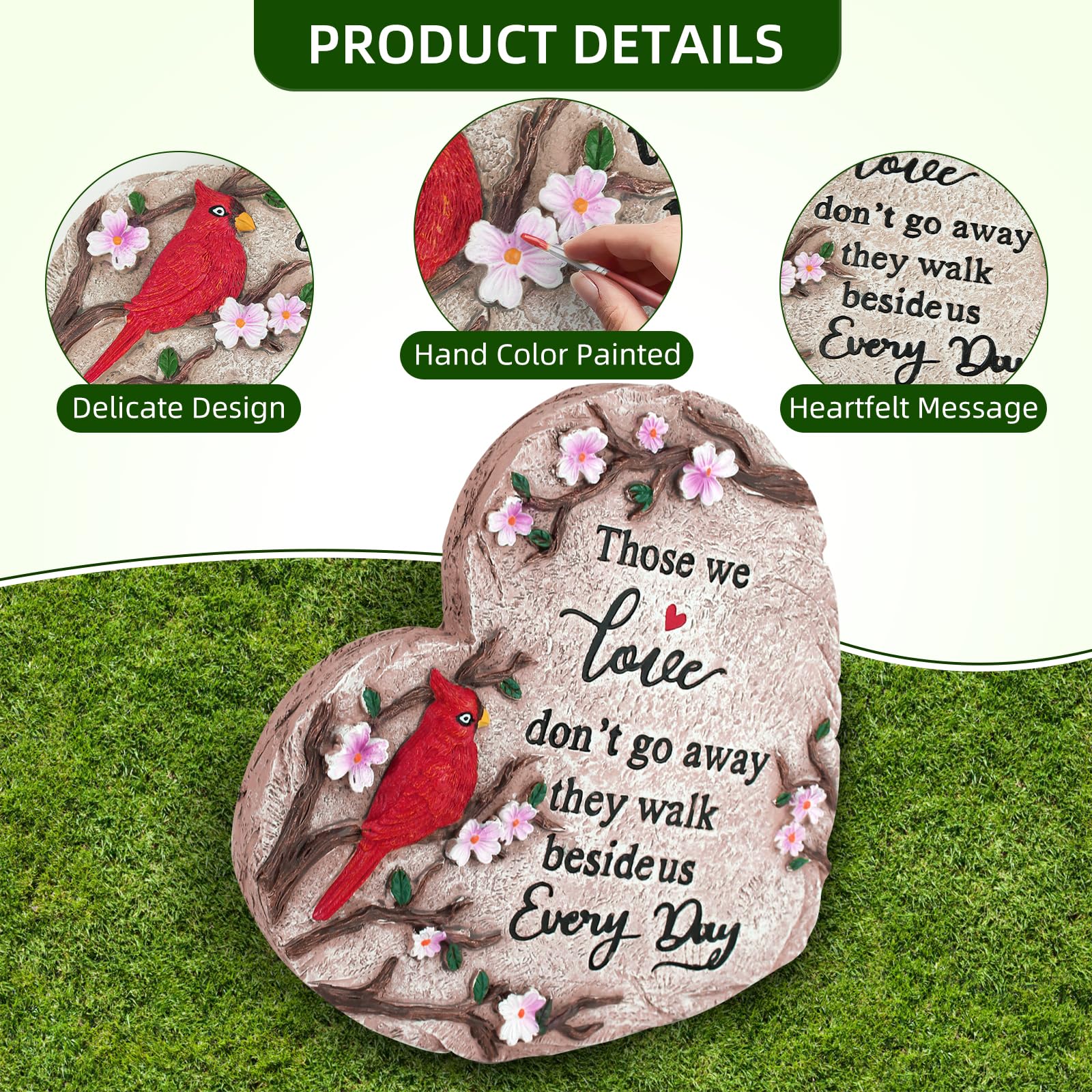 Jazcimdo resin memorial stone close-up showing hand-painted details for lasting elegance