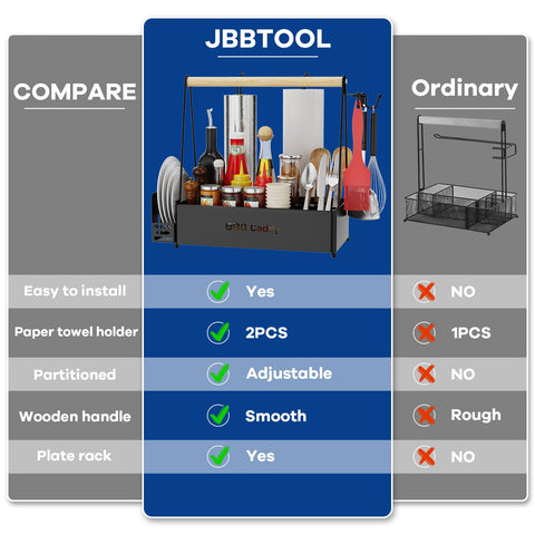 JBBTOOL Grill Caddy wooden handle for easy carrying