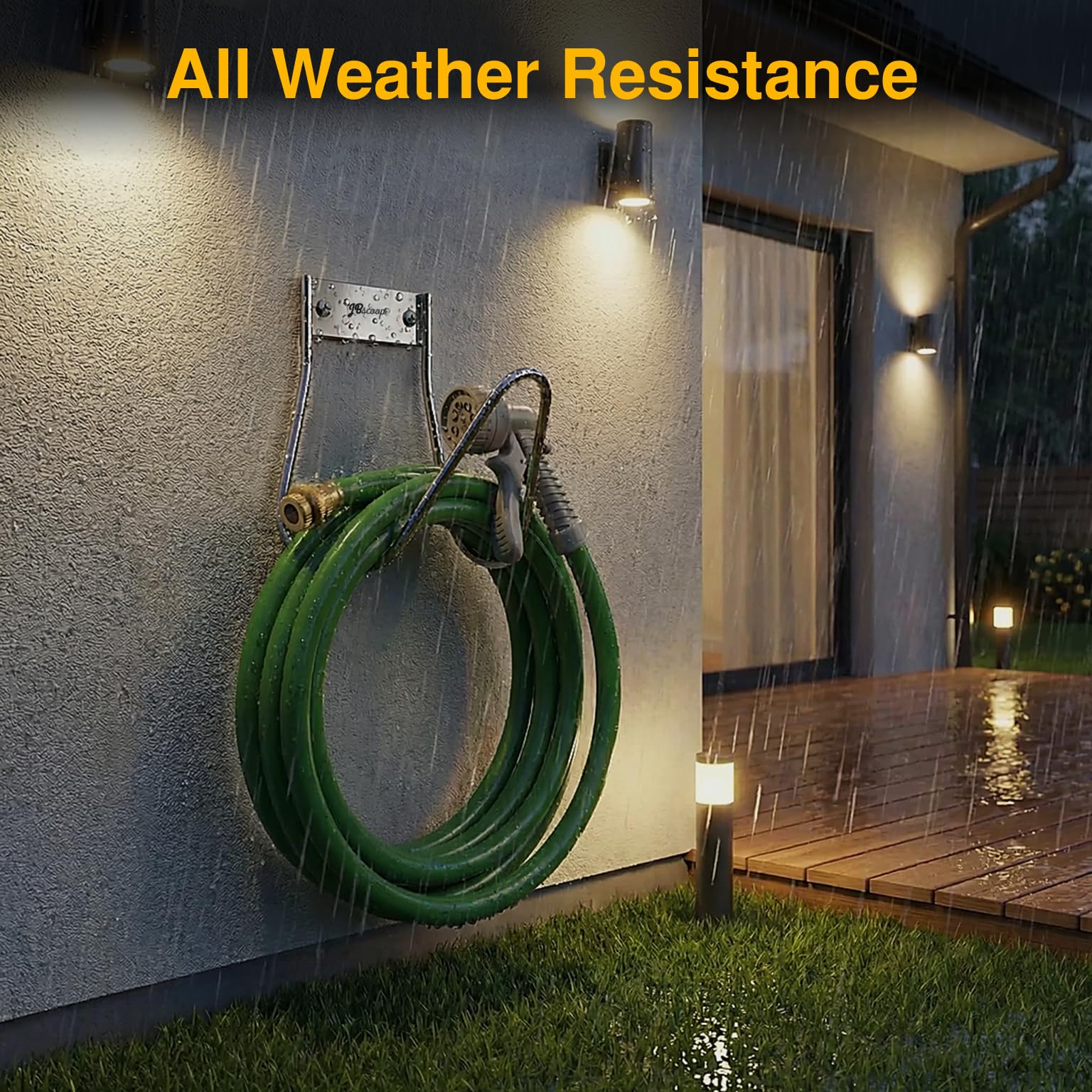 JBscoop garage and garden hose caddy saves space and reduces clutter.