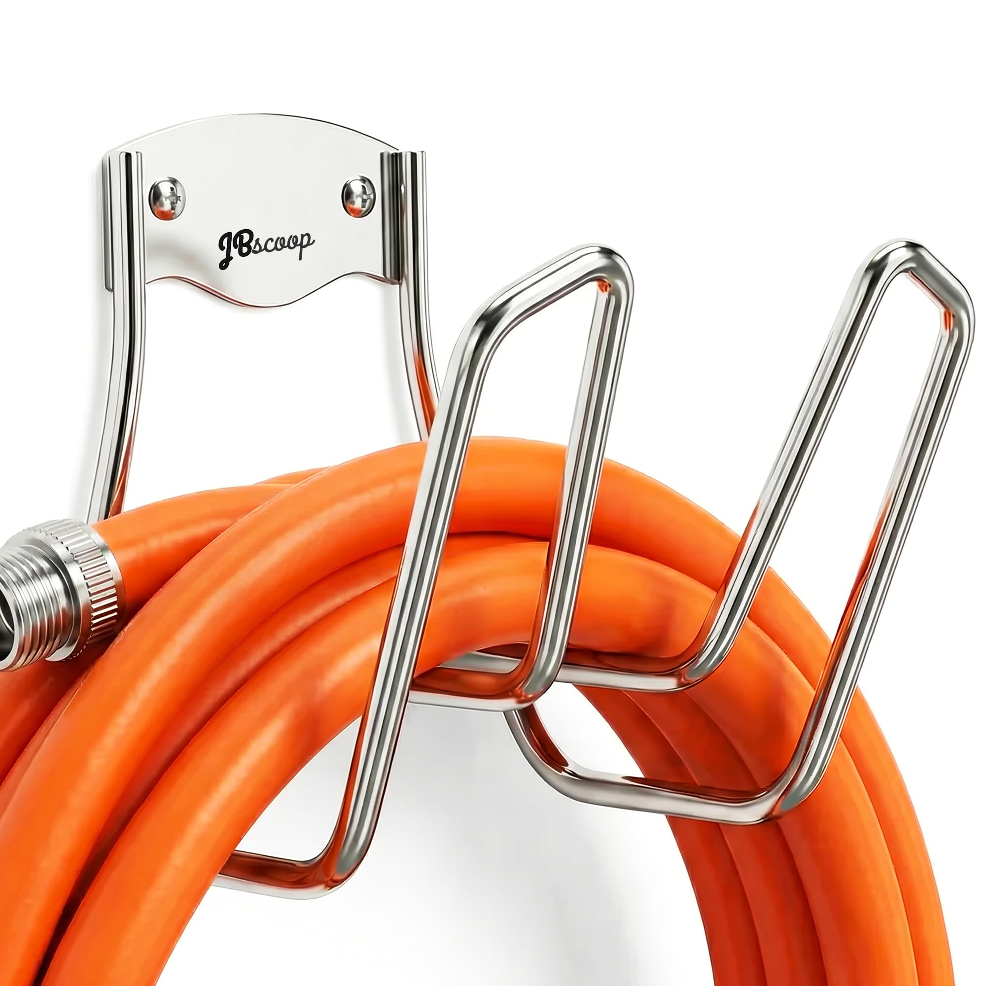 JBscoop garden hose holder wall mount in stainless steel for outdoor use and durability