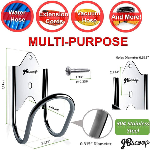 JBscoop hose hanger mounted in a tidy garage for organized storage.