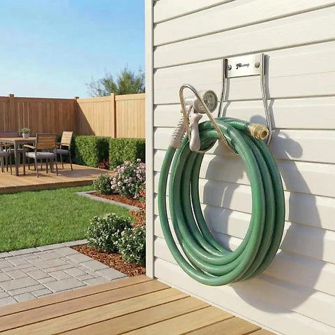JBscoop wall-mount holds up to ninety feet of hose neatly.