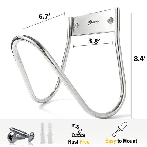 JBscoop stainless-steel organizer helps keep garden tools and hoses orderly.